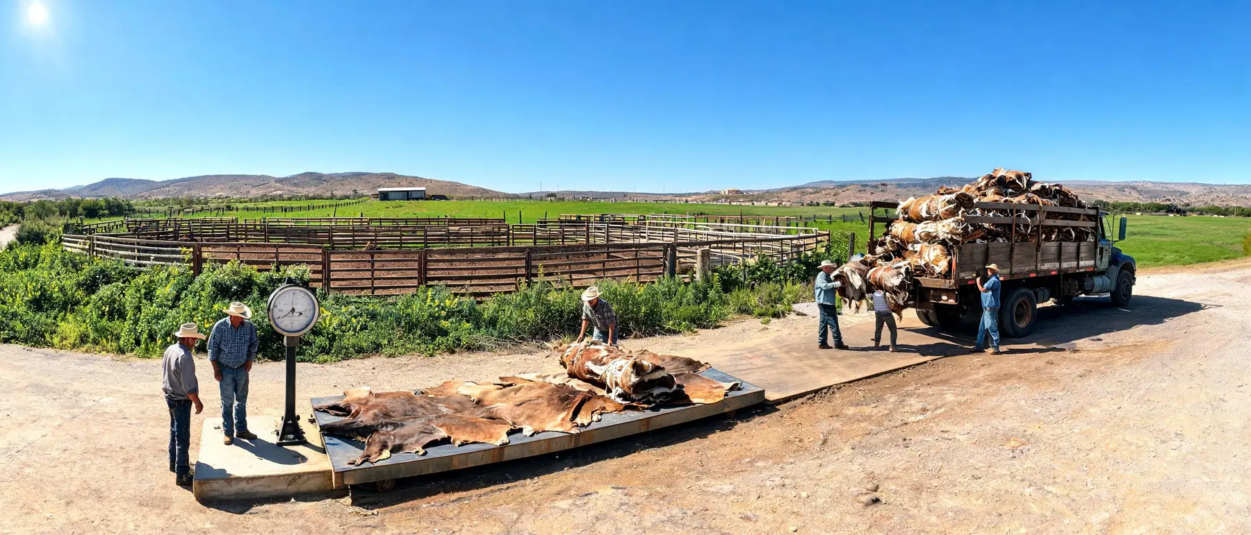 Corrales, básculas y embarque de piel — operación real